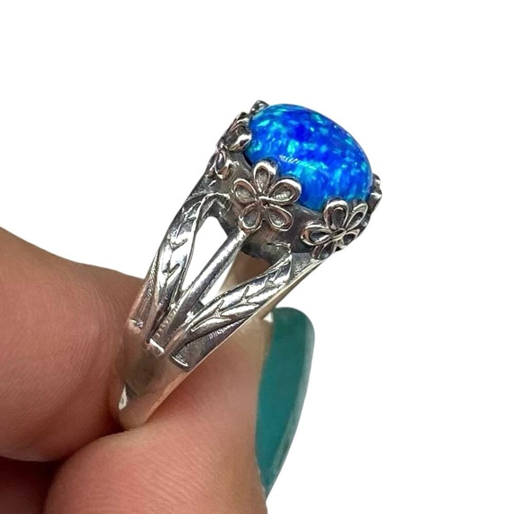 Blue Fire Opal Ring Size 9 Solid 925 Sterling Sil… - image 4